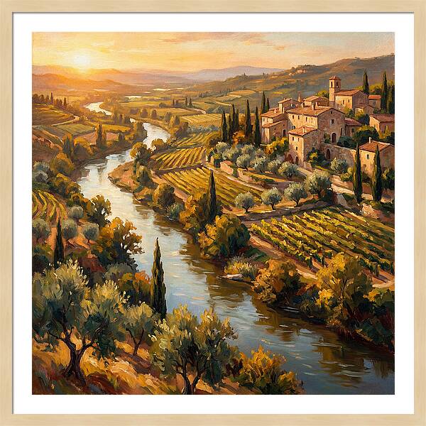 Winding River Through Mediterranean Landscape