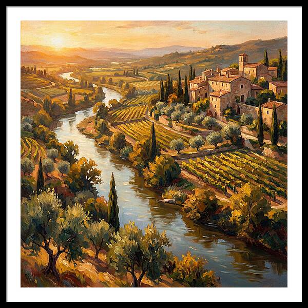 Winding River Through Mediterranean Landscape