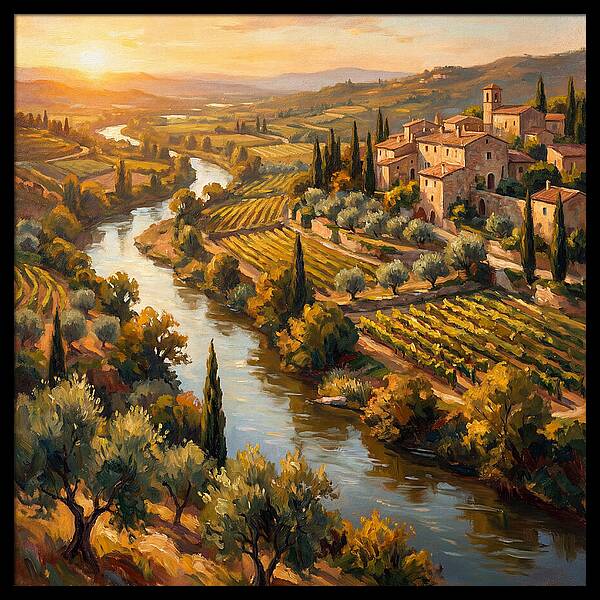 Winding River Through Mediterranean Landscape