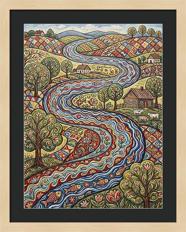 Winding River Through Vibrant Fields