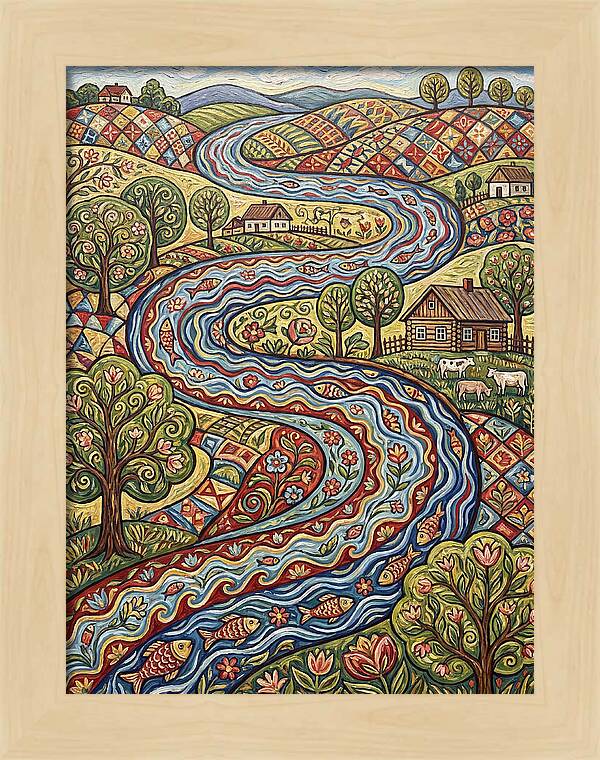 Winding River Through Vibrant Fields