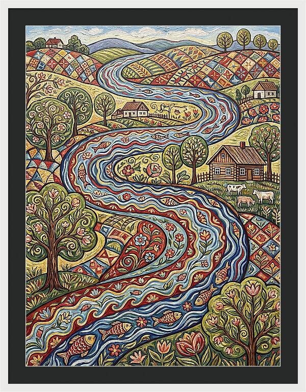 Winding River Through Vibrant Fields