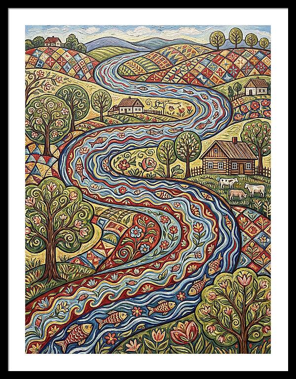 Winding River Through Vibrant Fields