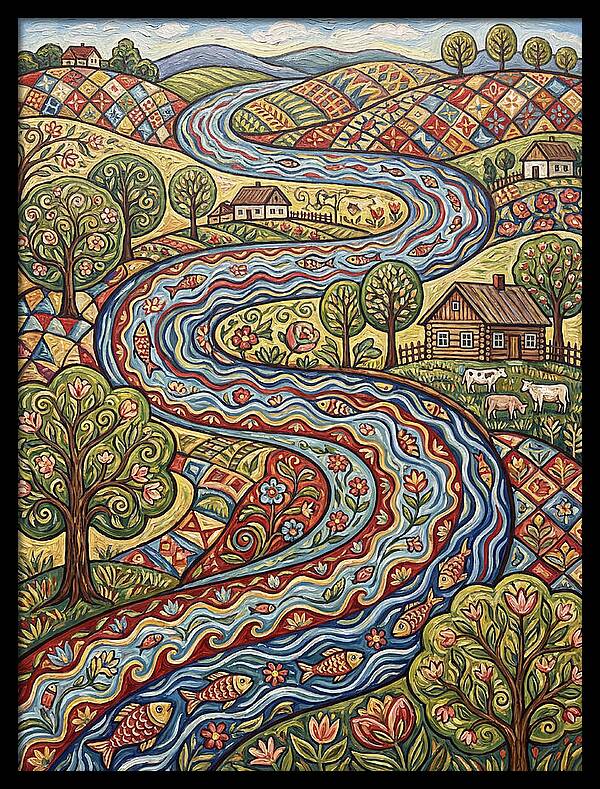 Winding River Through Vibrant Fields
