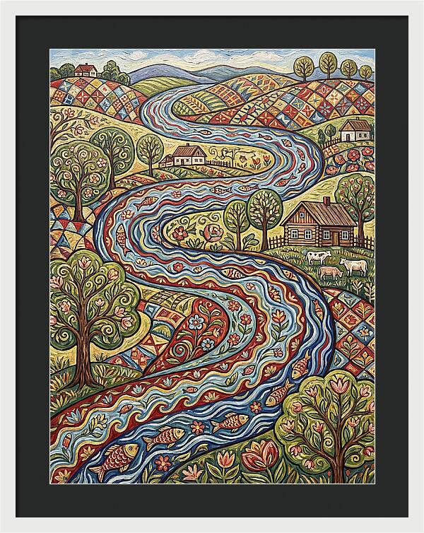 Winding River Through Vibrant Fields