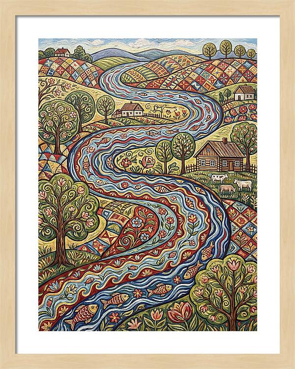Winding River Through Vibrant Fields