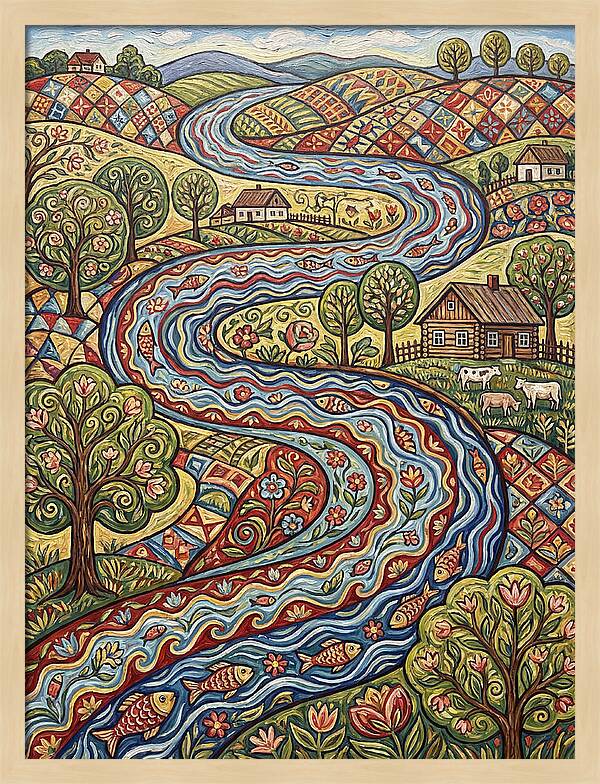 Winding River Through Vibrant Fields