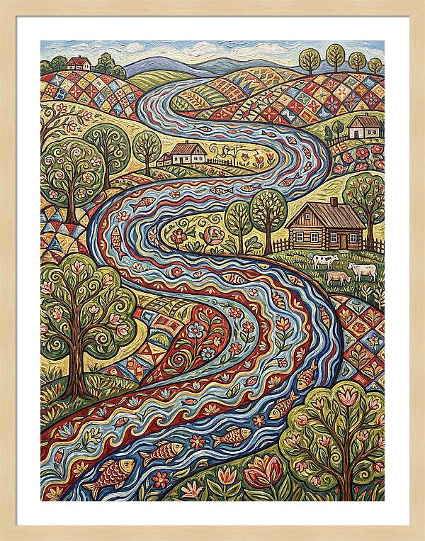 Winding River Through Vibrant Fields