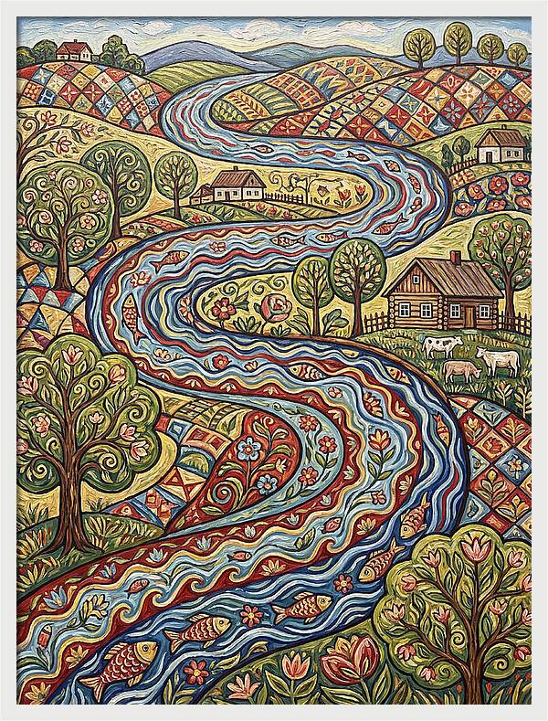 Winding River Through Vibrant Fields