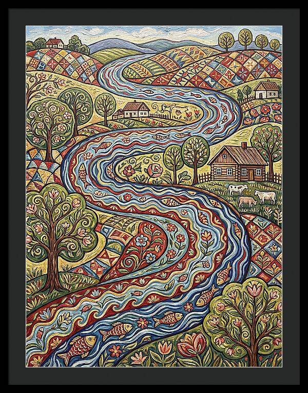 Winding River Through Vibrant Fields