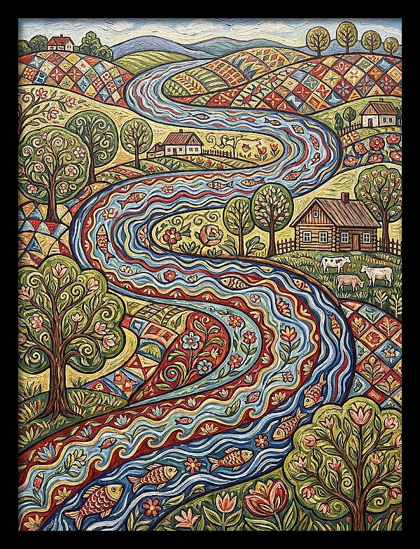 Winding River Through Vibrant Fields