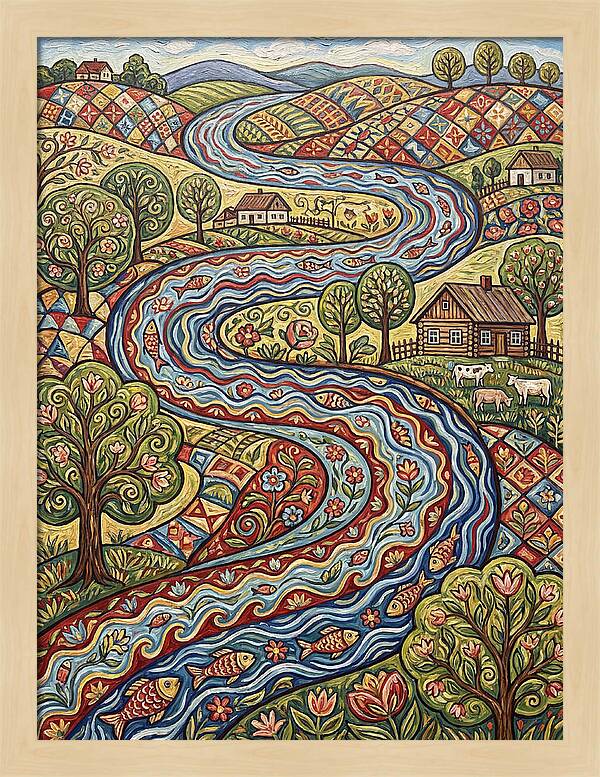 Winding River Through Vibrant Fields
