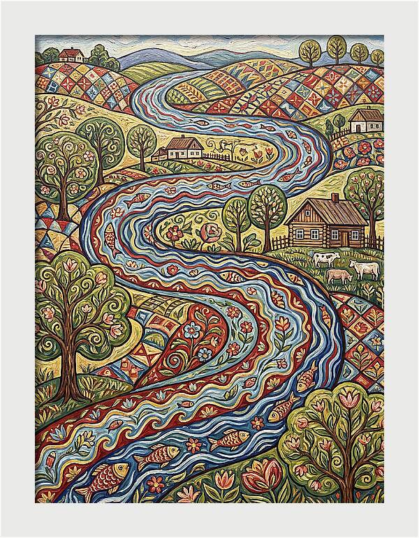 Winding River Through Vibrant Fields