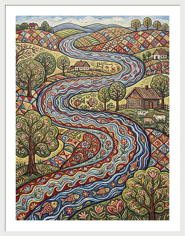 Winding River Through Vibrant Fields