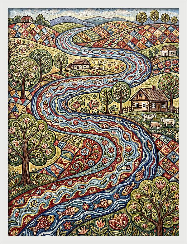 Winding River Through Vibrant Fields