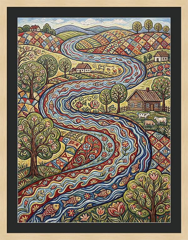 Winding River Through Vibrant Fields
