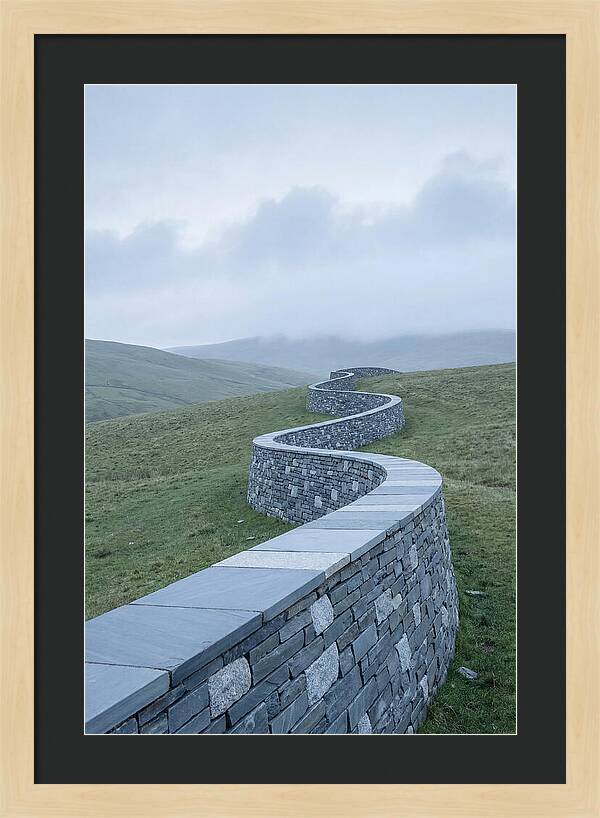 Winding Stone Wall Through Green Hills