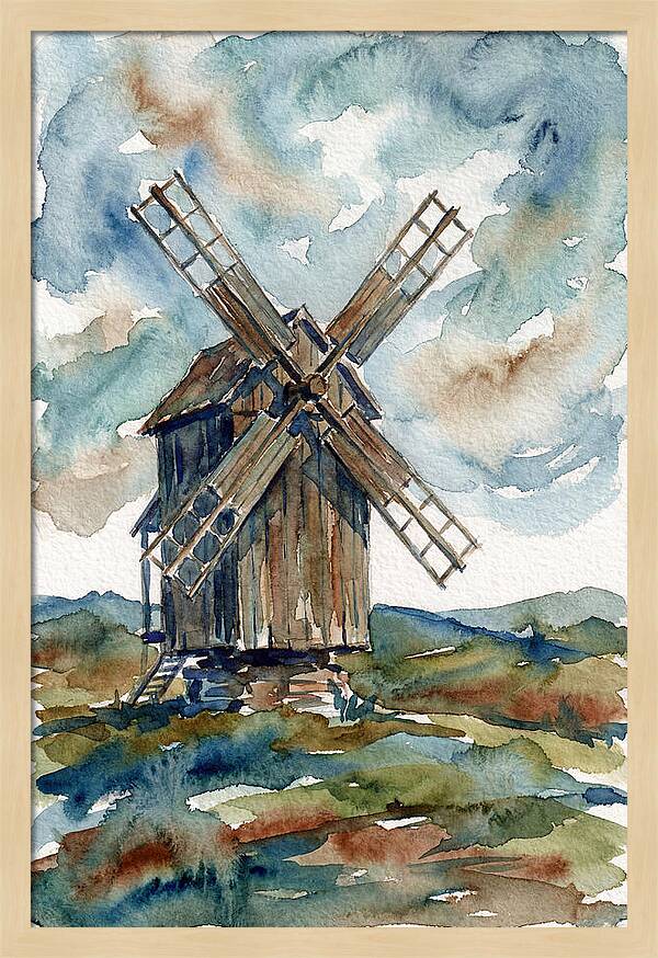 Windmill Under Cloudy Skies