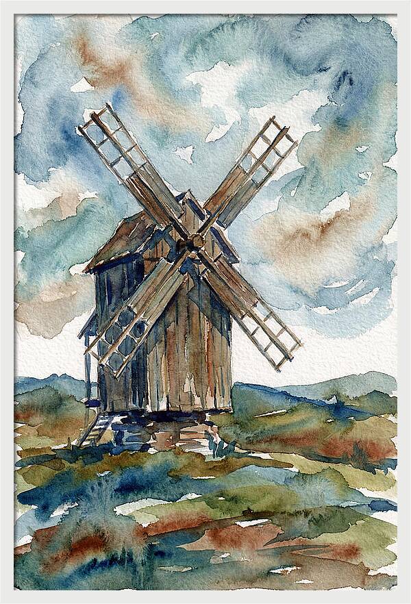 Windmill Under Cloudy Skies