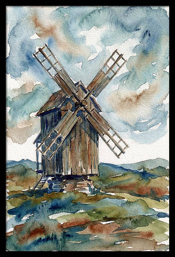 Windmill Under Cloudy Skies
