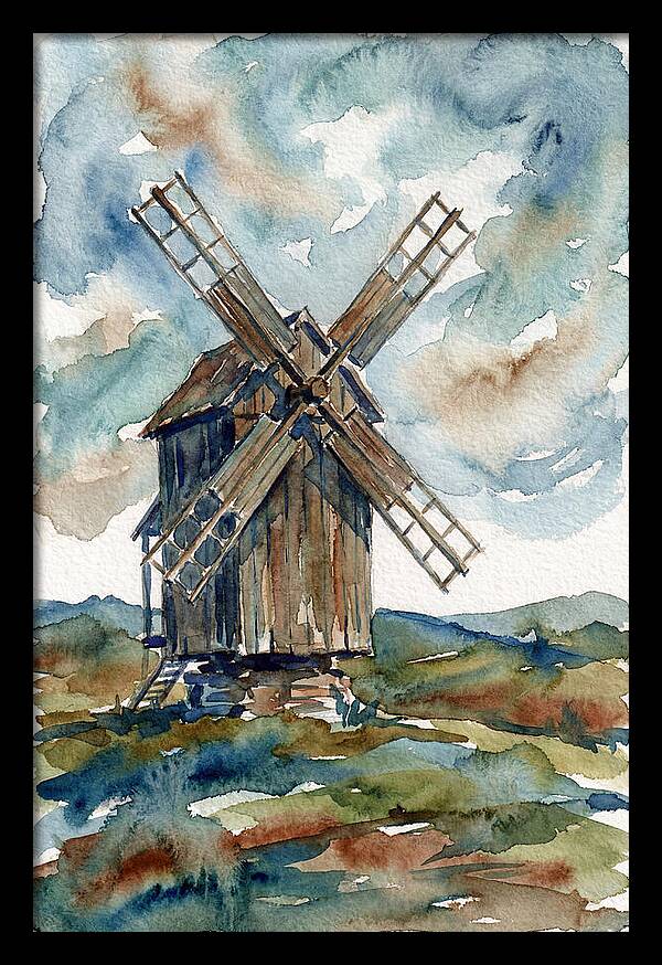 Windmill Under Cloudy Skies
