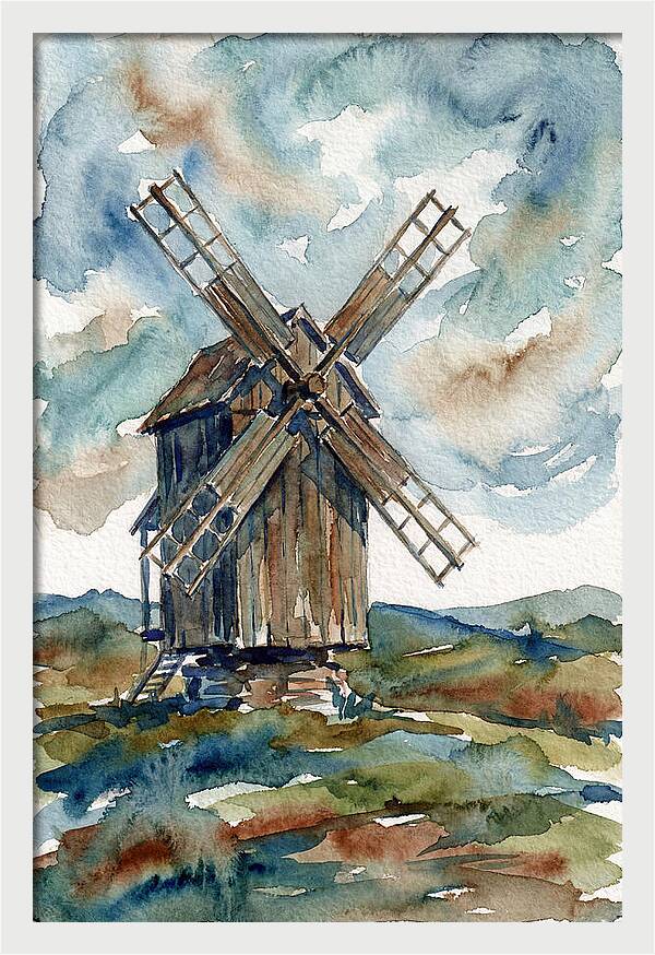 Windmill Under Cloudy Skies