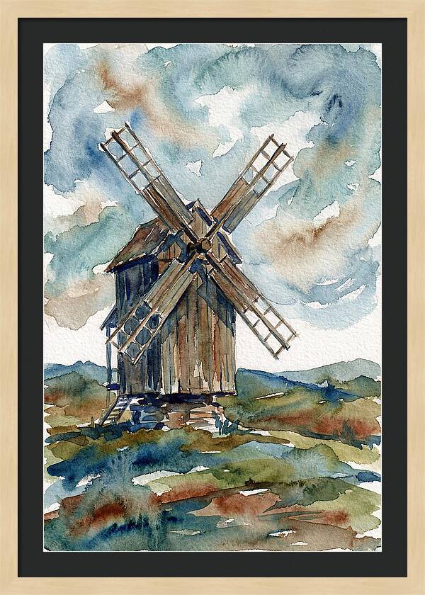 Windmill Under Cloudy Skies