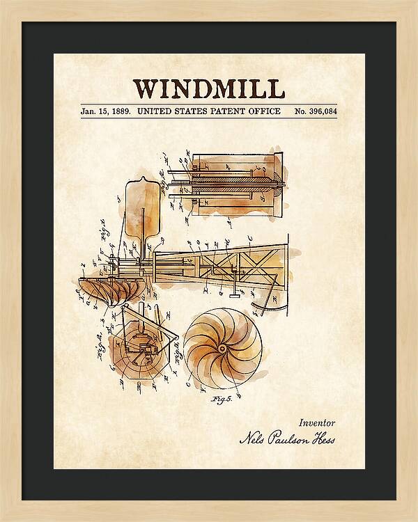 Windmill Watercolor Patent Us396084a