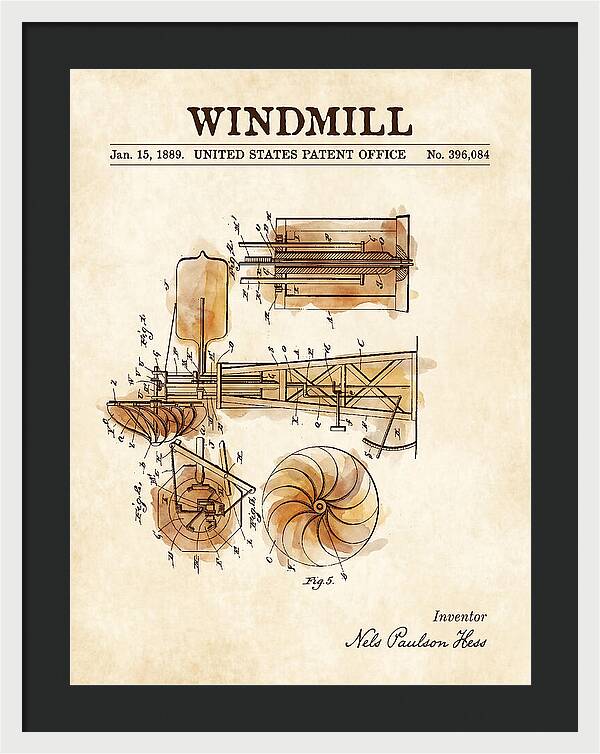 Windmill Watercolor Patent Us396084a