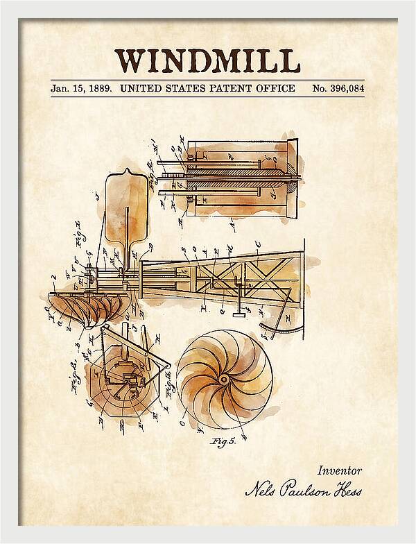Windmill Watercolor Patent Us396084a