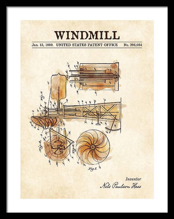 Windmill Watercolor Patent Us396084a