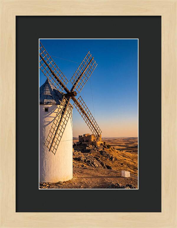Windmills Against Golden Horizon