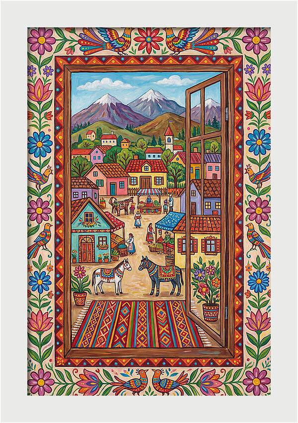 Window View Of A Vibrant Village
