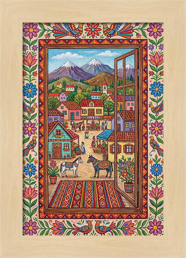 Window View Of A Vibrant Village