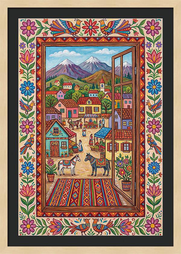 Window View Of A Vibrant Village