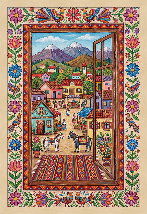 Window View Of A Vibrant Village