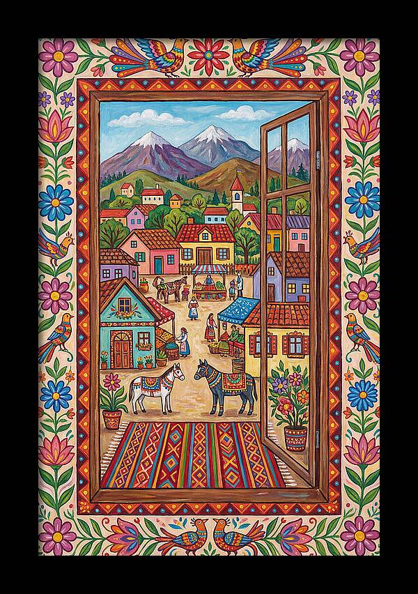 Window View Of A Vibrant Village