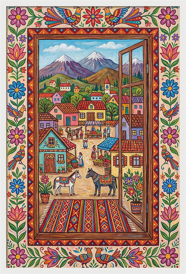 Window View Of A Vibrant Village