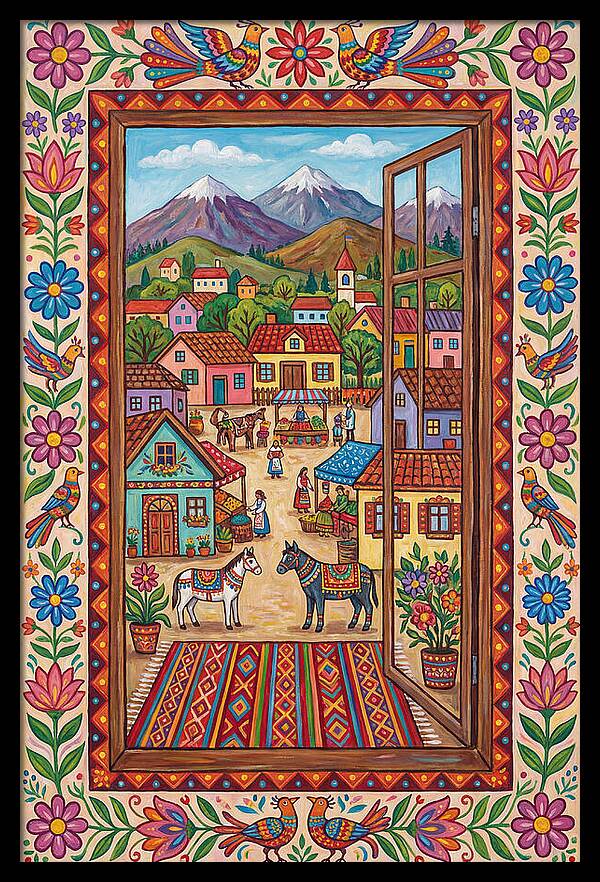 Window View Of A Vibrant Village