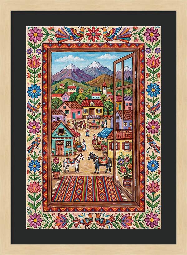 Window View Of A Vibrant Village