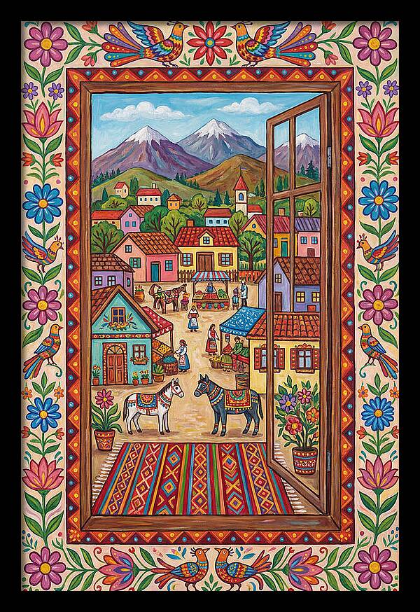 Window View Of A Vibrant Village