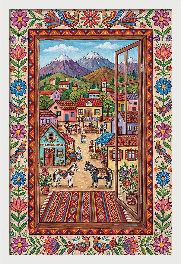 Window View Of A Vibrant Village