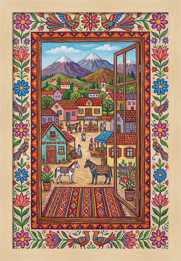 Window View Of A Vibrant Village