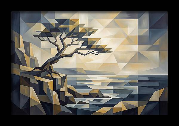 Windswept Tree Clinging To Cliff Edge
