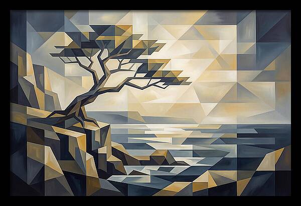 Windswept Tree Clinging To Cliff Edge
