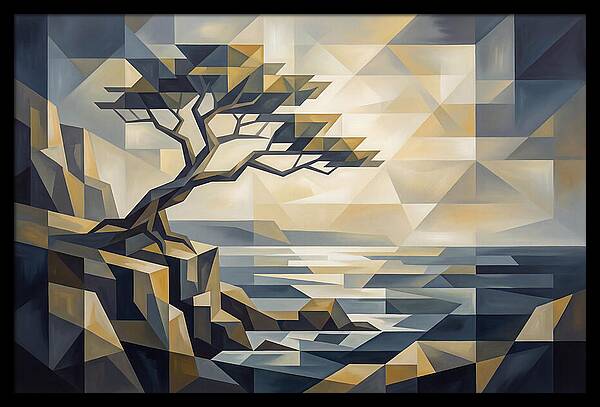 Windswept Tree Clinging To Cliff Edge