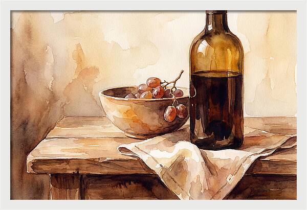 Wine Bottle And Grapes Still Life