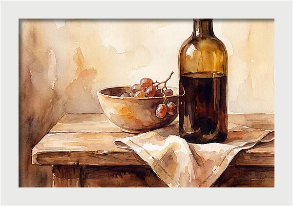Wine Bottle And Grapes Still Life