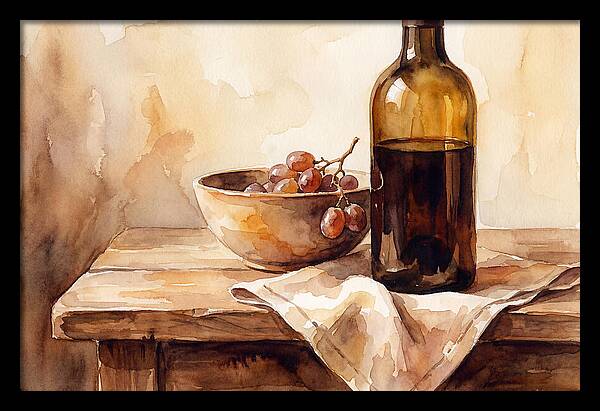 Wine Bottle And Grapes Still Life