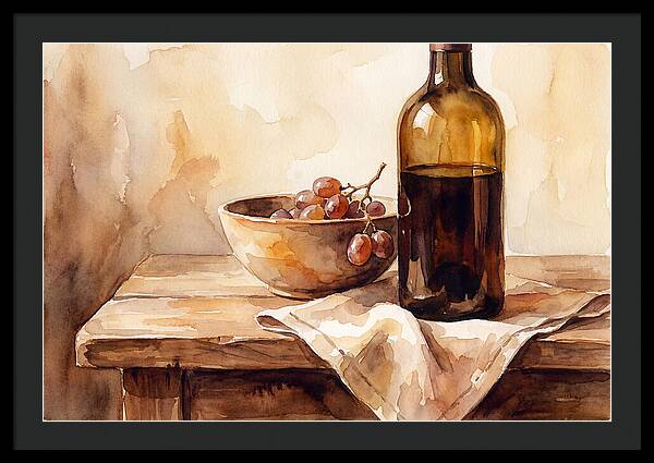 Wine Bottle And Grapes Still Life